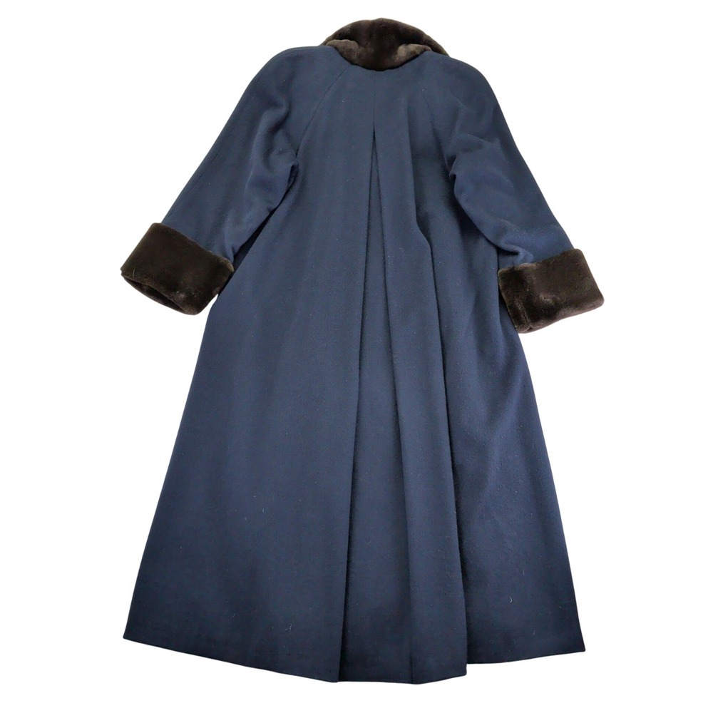 Steve Searle Women's Navy Blue Wool Blend Faux Fur Collar Long Coat Size 4 Small - Picture 2 of 8